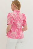 Pink Floral Scallop Neck Top