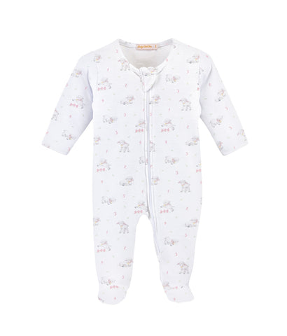 Baby Club Chic Noah's Ark Pink Tiny Baby Sheep Printed Footie