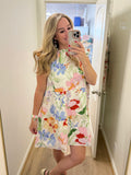 Bright Floral Flutter Sleeve Dress