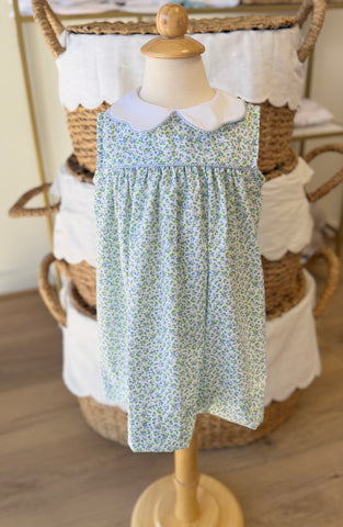 Anvy Kids Blue Floral Scallop Collar Dress