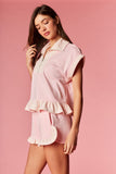 Light Pink Quarter Zip Short Set w/ Stripe Trim