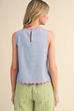 Blue Scallop Floral Embroidered Top