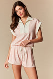Pink Stripe Quarter Zip Short Set
