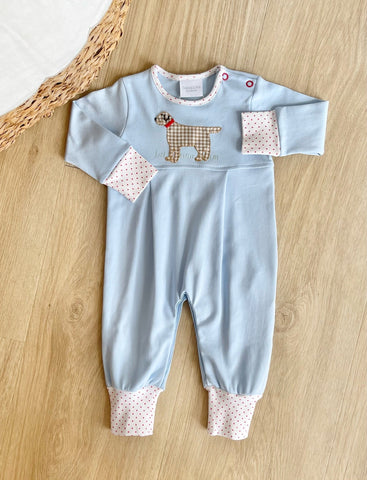 Squiggles by Charlie Blue/Red Dot Lab Long Romper