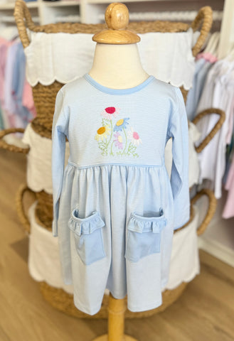 Squiggles by Charlie Blue Mini Stripe Rainbow Blooms Dress