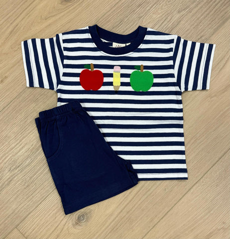 Luigi Kids Navy Stripe School Short Set