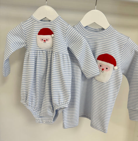 Squiggles by Charlie Blue Stripe Santa Long Sleeve Bubble