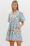 Blue & Orange Bubble Sleeve Dress