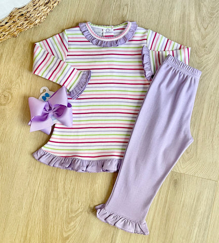 Squiggles by Charlie Multi Lavender Stripe Ruffle Pant Set