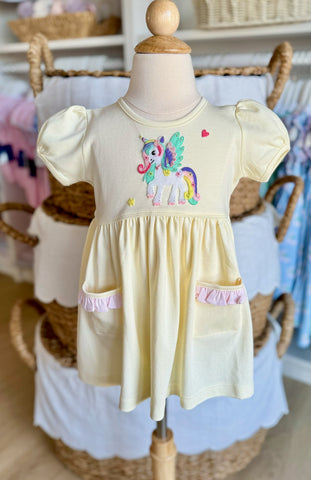 Squiggles by Charlie Pale Yellow Unicorn Dress