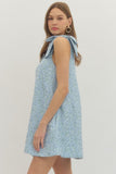 Blue Poppy Floral Bow Shoulder Dress
