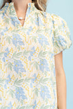 Misty Blue & Yellow Floral Puff Sleeve Top