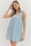 Blue Poppy Floral Bow Shoulder Dress