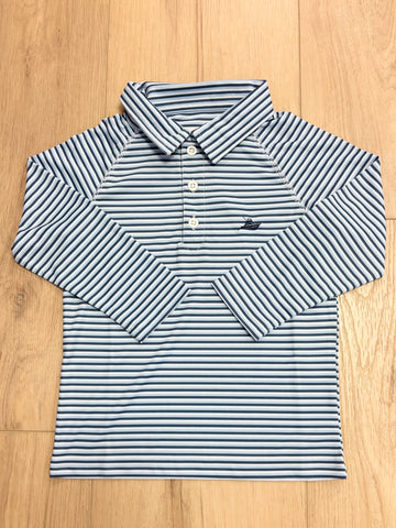 SouthBound Light Blue & Navy Stripe Performance Polo