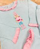 Squiggles by Charlie Aqua Mini Stripe Nutcracker Ruffle Pant Set