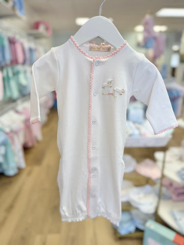 Baby Club Chic Pink Crochet Trim Lamb Converter Gown
