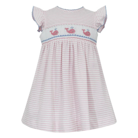 Petit Bebe Knit Pink Stripe Whale Sun Dress
