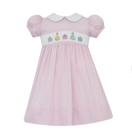 Petit Bebe Pink Gingham Smocked Birthday Dress