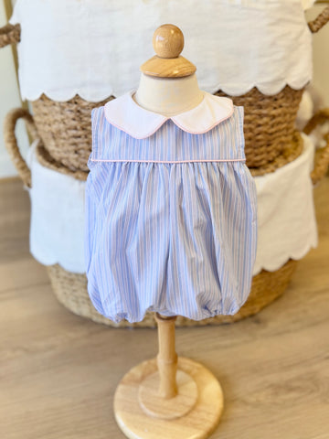 Anvy Kids Pink & Blue Stripe Scallop Collar Bubble