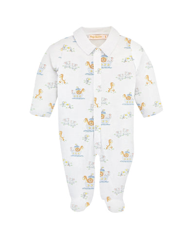 Baby Club Chic Blue Noah's Ark Printed Footie