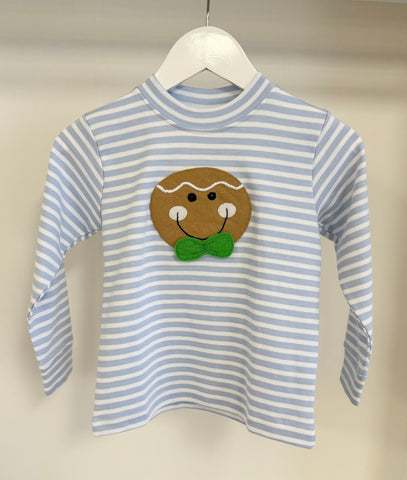 Squiggles by Charlie Blue Stripe Gingerbread Long Sleeve Tee