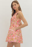 Pink & Green Floral Jacquard Dress