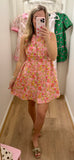 Pink & Green Floral Jacquard Dress