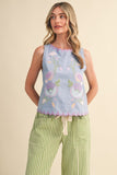Blue Scallop Floral Embroidered Top