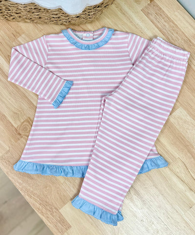 Squiggles by Charlie Wide Pink Stripe/Blue Girls Pant Set