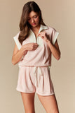 Pink Stripe Quarter Zip Short Set