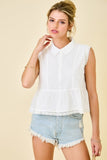 Ivory Swiss Dot Collared Top