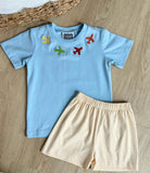 True Airplane Embroidered Knit Short Set