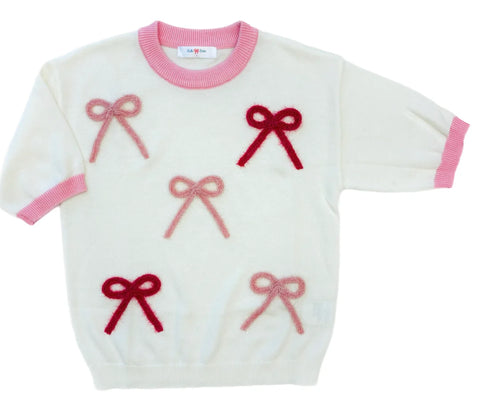 Lulu Bebe Cream & Pink Bow Sweater