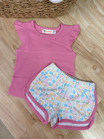 Luigi Kids Bubblegum Floral Girls Athletic Short Set
