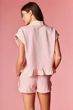 Light Pink Quarter Zip Short Set w/ Stripe Trim