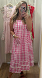 Pink Gingham Shoulder Tie Dress
