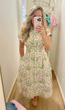 Cream & Green Floral Button Up Dress