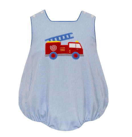 Claire & Charlie Knit Blue Gingham Firetruck Bubble