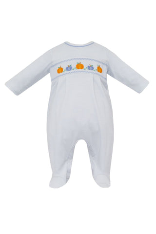 Petit Bebe Blue Gingham Smocked Pumpkin Footie