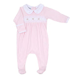 Magnolia Baby Pink Freya & Finn Smocked Collared Footie