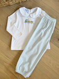 Petit Bebe Knit Crochet Train Pant Set