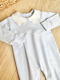 Squiggles by Charlie Pale Blue w/ Dots Collared Long Romper