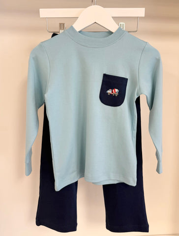 Squiggles by Charlie Smoke Blue & Navy Concrete Mixer Pocket Pant Set
