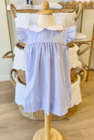 Anvy Kids Pink & Blue Stripe Scallop Collar Dress