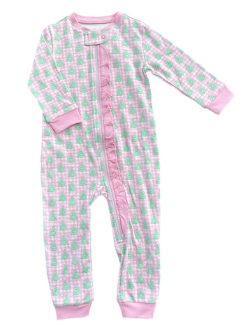 James & Lottie Knit Pink Gingham Christmas Tree Lounge Zip Up