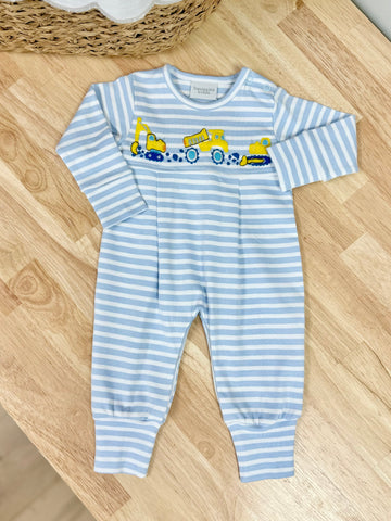 Squiggles by Charlie Blue Stripe Construction Trio Long Romper