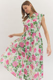 Pink & Green Floral Midi Dress