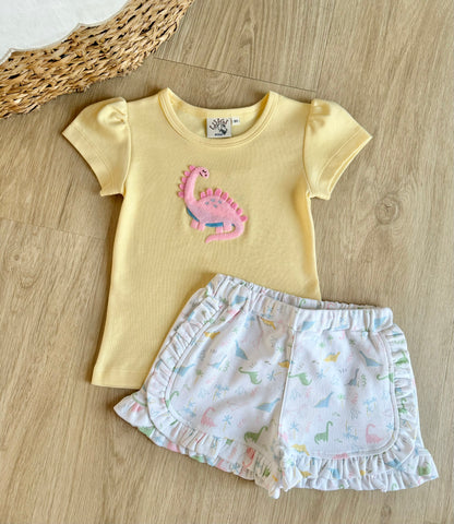 Luigi Kids Pale Yellow Dino Short Set