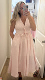 Pink Stripe Midi Bow Dress