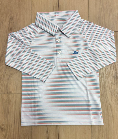 SouthBound Melon & Green Stripe Performance Polo